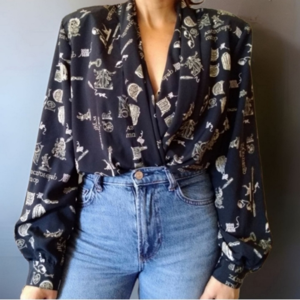 Vtg Drape Blouse - Picture 2 of 10